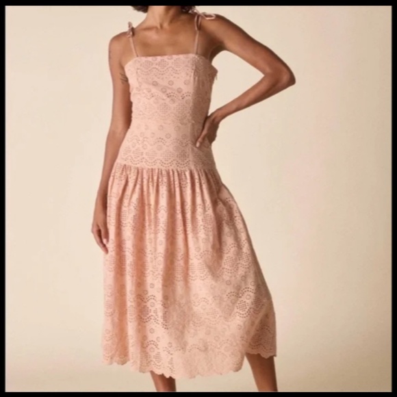 St. Roche Benedict Embroidered Eyelet Halter or Strapless Midi Dress Tan Size 8 - Picture 1 of 16